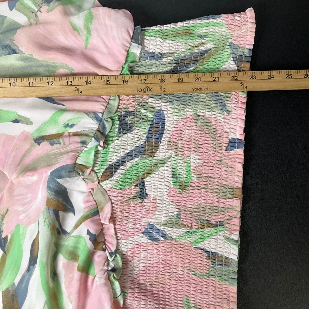 WHBM Blouse Womens‎ 12 Pink Floral Smocked Dolman Boho Airy Romantic Feminine